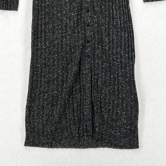 ENZA COSTA Lurex Rib Long Sleeve Cardigan Midi Dress Womens Medium Black Silver - Picture 9 of 15